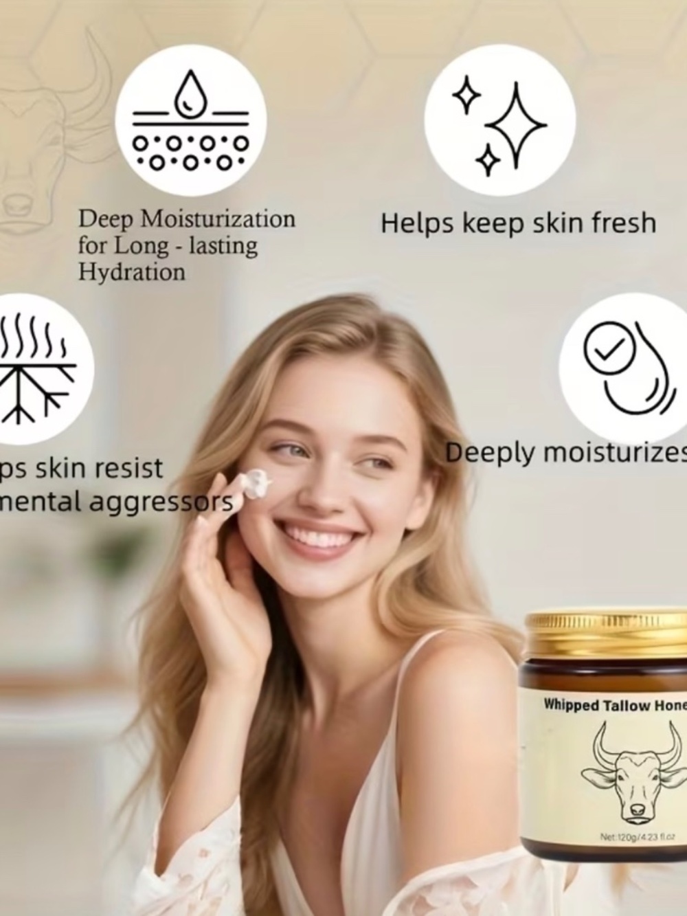 Whipped Tallow Honey Balm - Moisturizing Skin Balm (Cream) - Picture 4 of 6